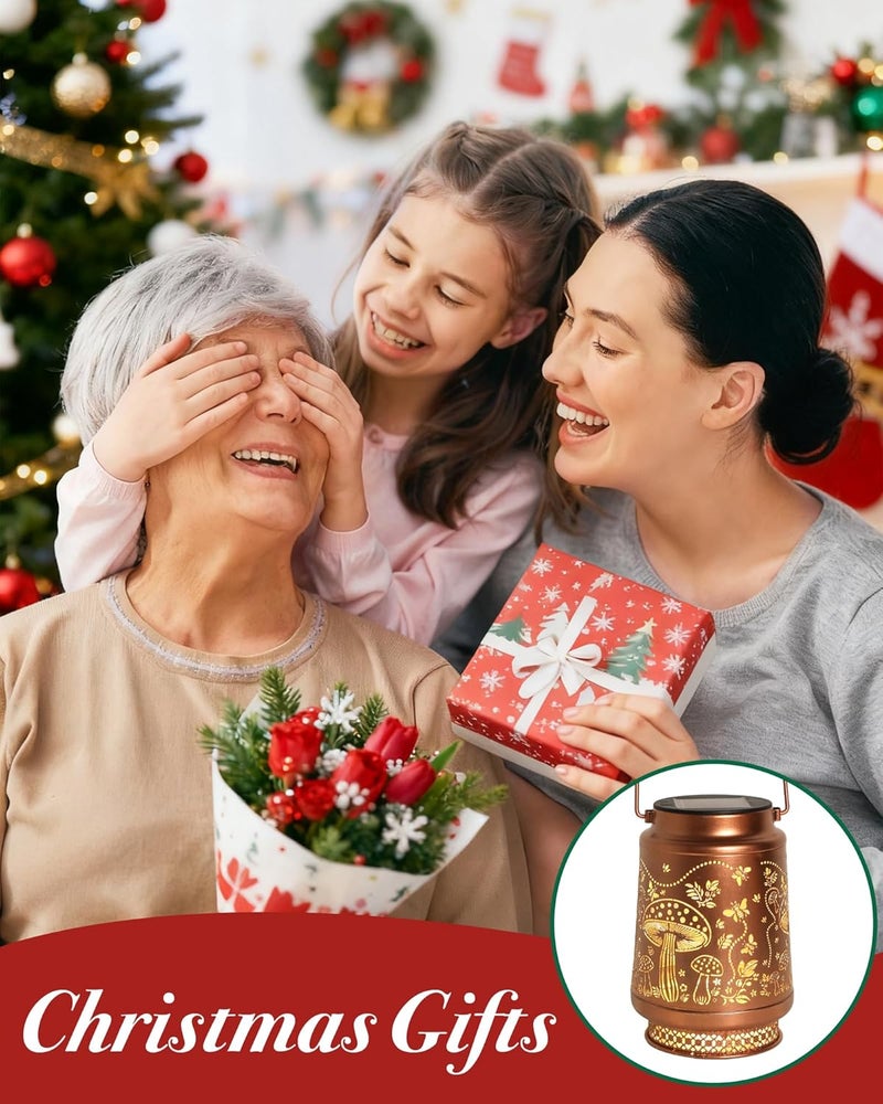 Fussion Mushroom Gifts for Women Mushroom Decor Solar Lantern Birthday Gifts Mothers Day Gifts for Mom Grandma Sister Friend Garden Decor Metal Solar Lights Outside Decor for Backyard Patio Porch Lawn Pathway - Image 2